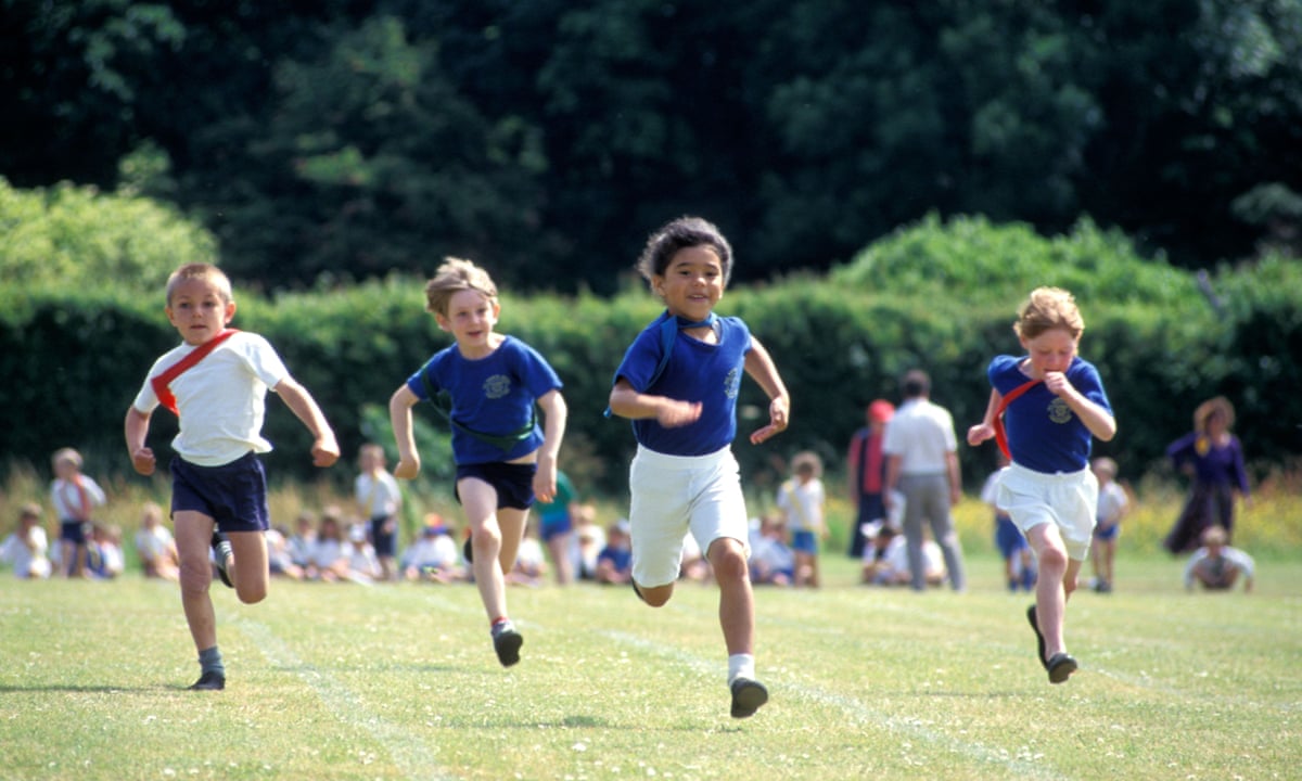 Children competing in races on school sports day